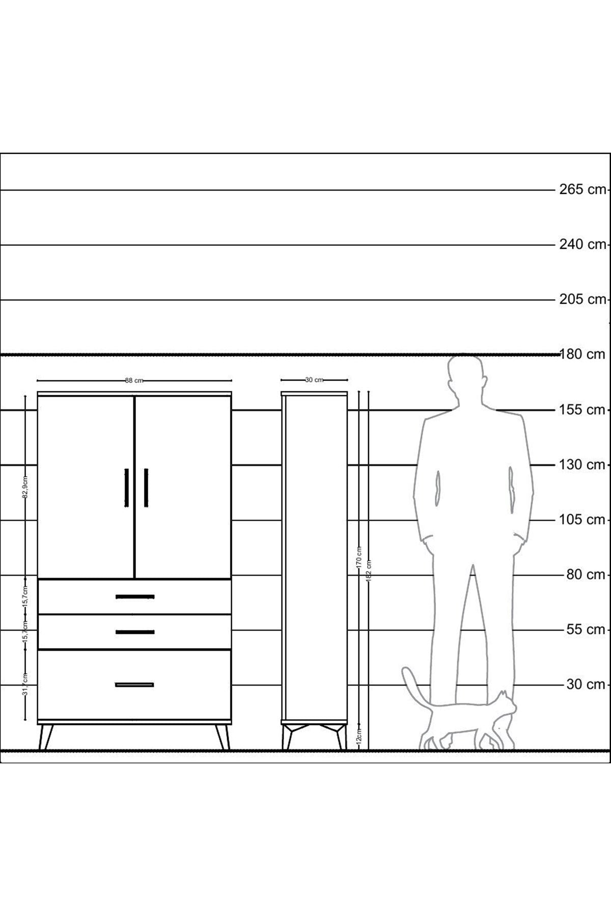Arges Dolap Tek Raflı 3 Çekmeceli Tek Askılı 88x30x163 Antrasit-Aytaşı