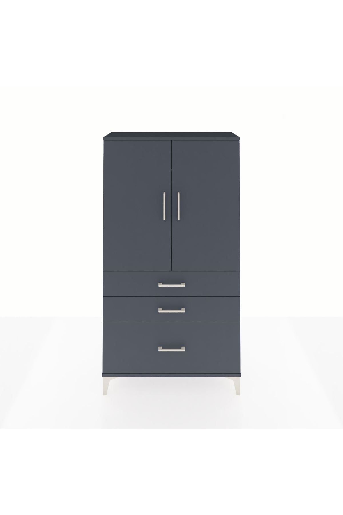 Arges Dolap Tek Raflı 3 Çekmeceli Tek Askılı 88x30x163 Antrasit-Antrasit