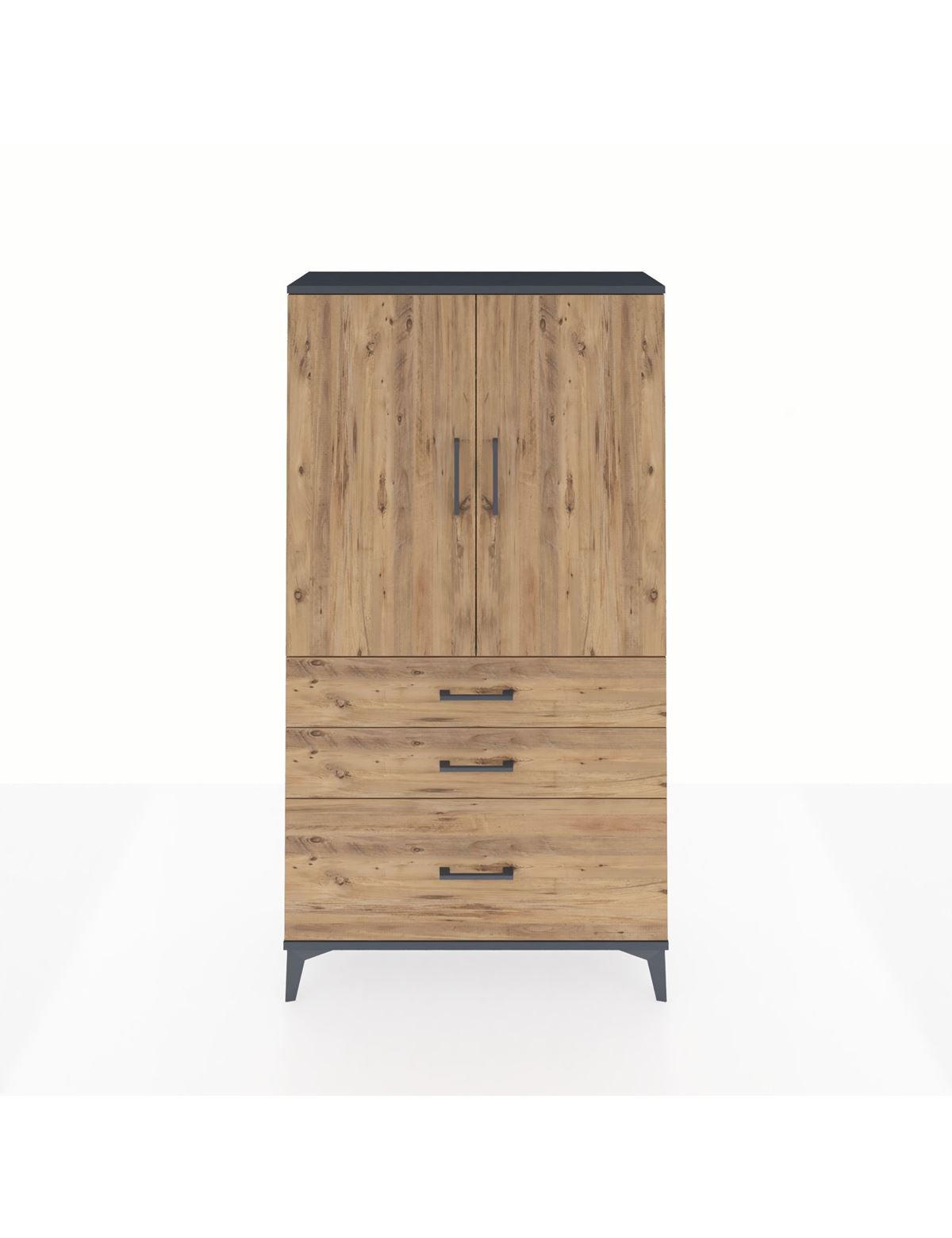 Arges Dolap Tek Raflı 3 Çekmeceli Tek Askılı 88x30x163 Antrasit-Çam