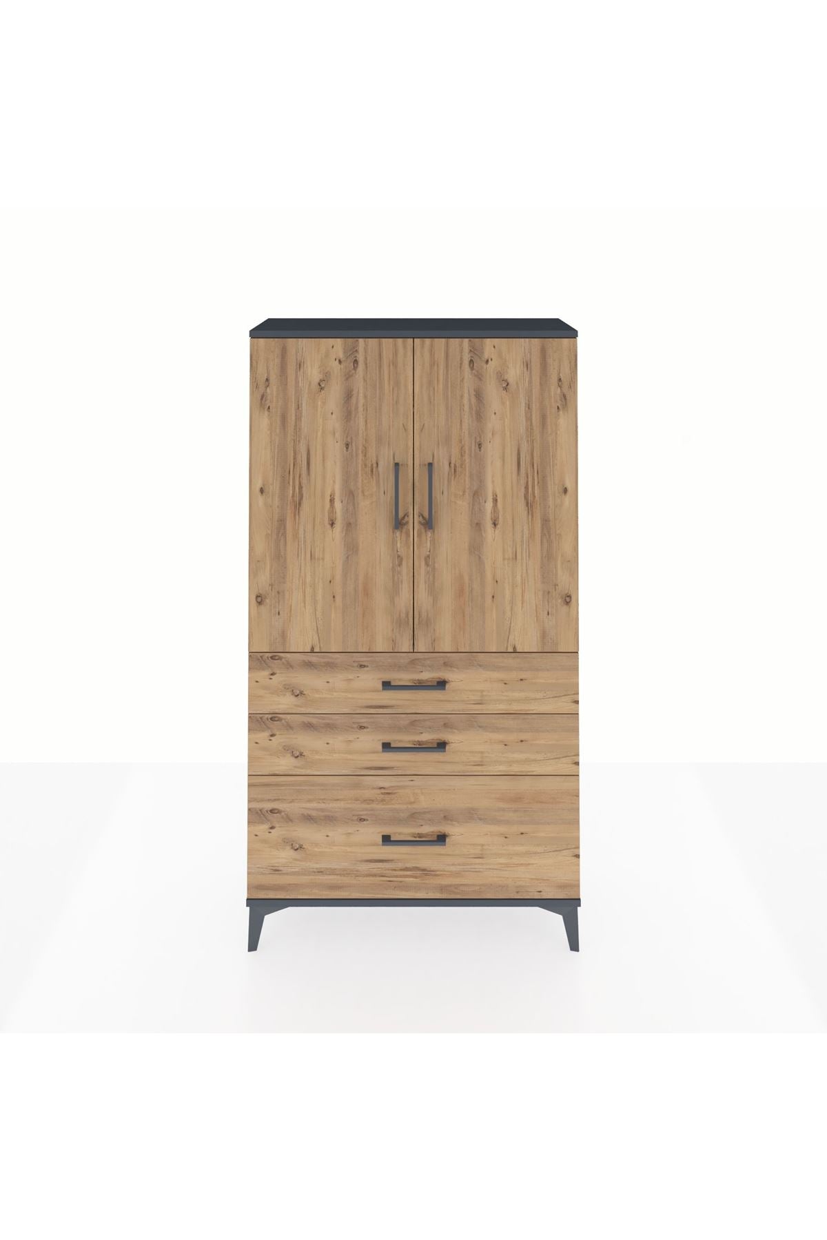 Arges Dolap Tek Raflı 3 Çekmeceli Tek Askılı 88x30x163 Antrasit-Çam