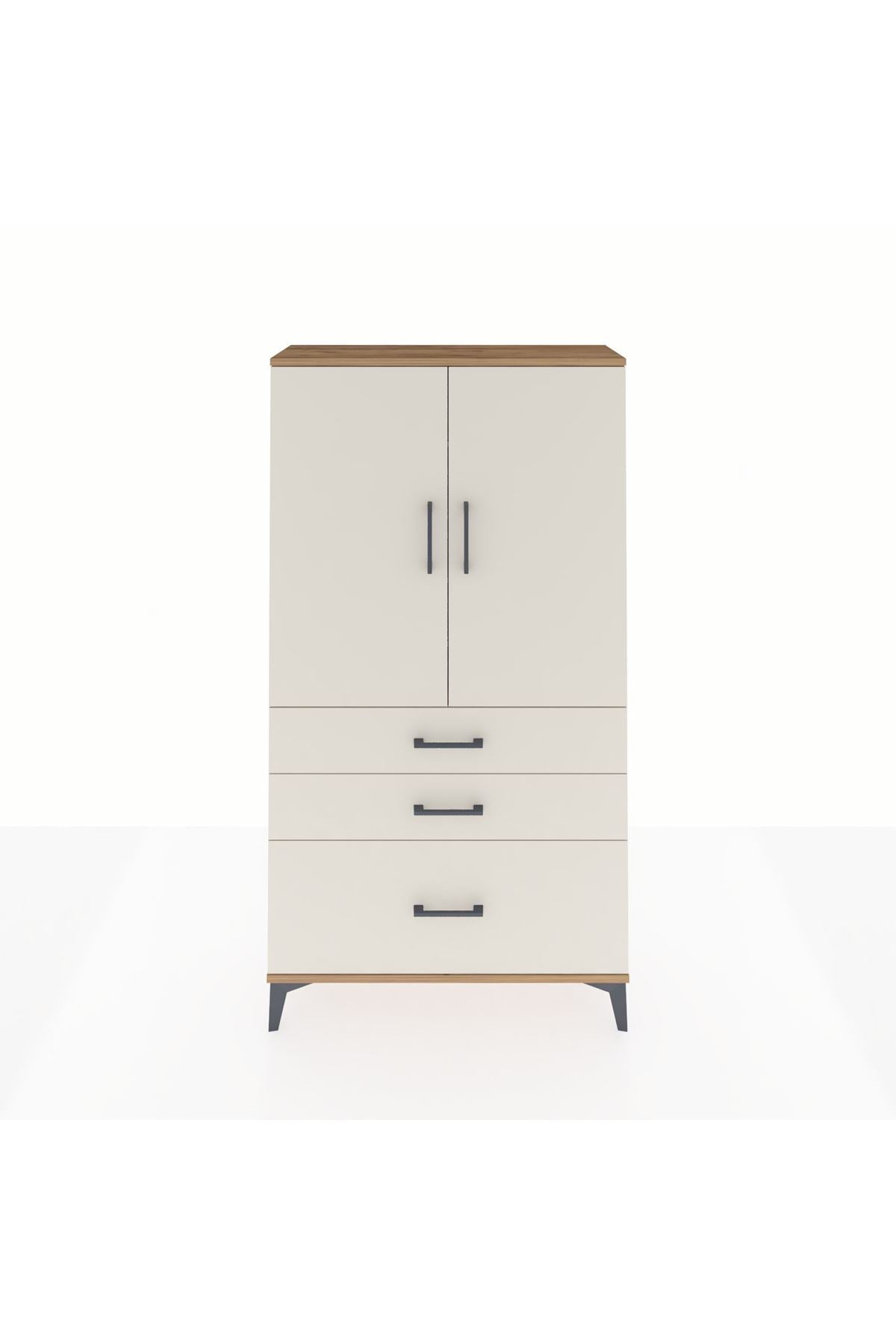 Arges Dolap Tek Raflı 3 Çekmeceli Tek Askılı 88x30x163 Çam-Aytaşı