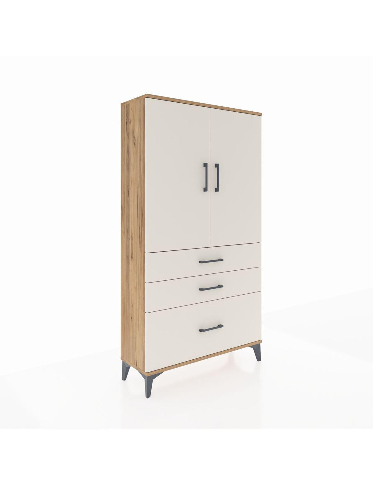 Arges Dolap Tek Raflı 3 Çekmeceli Tek Askılı 88x30x163 Çam-Aytaşı