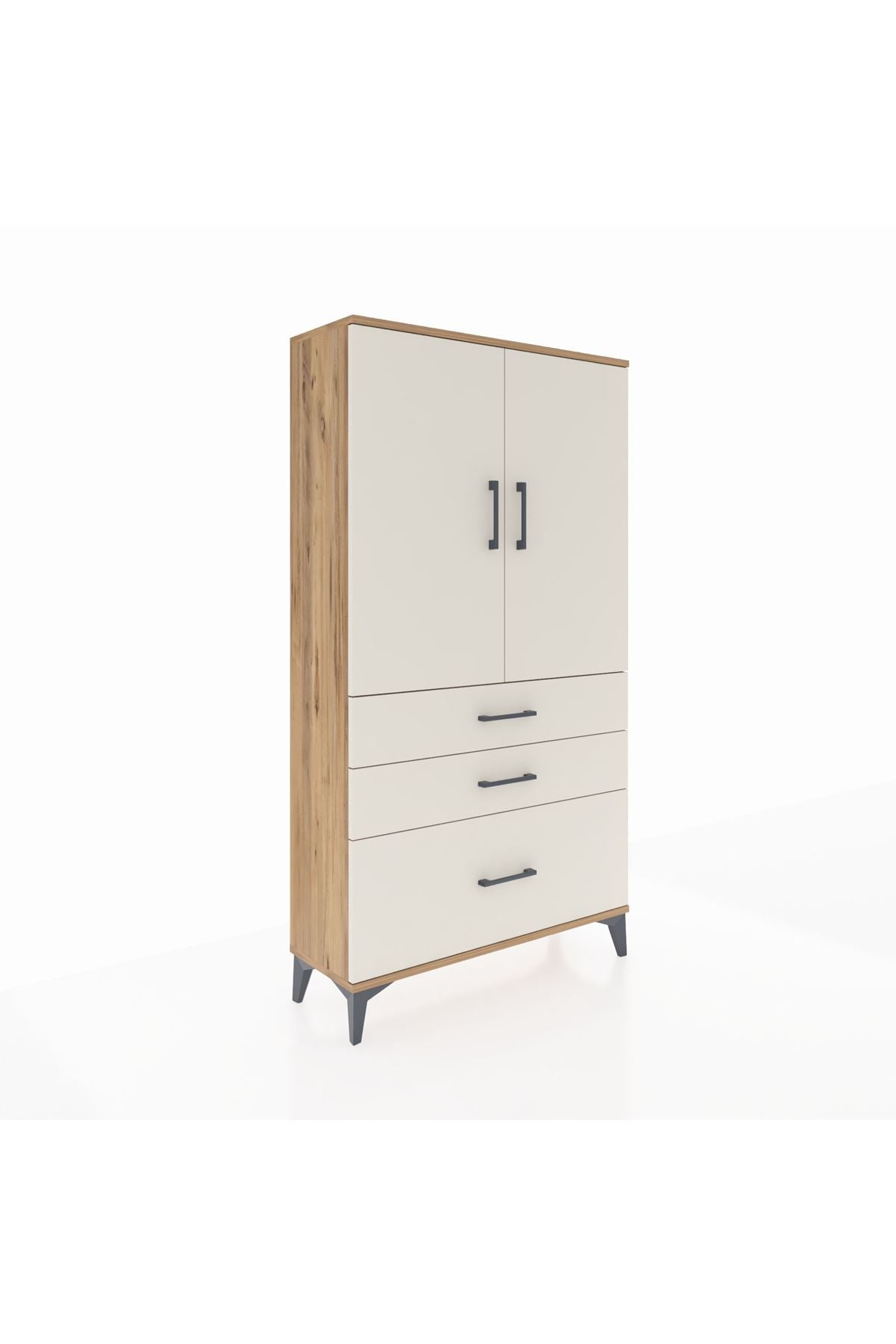 Arges Dolap Tek Raflı 3 Çekmeceli Tek Askılı 88x30x163 Çam-Aytaşı