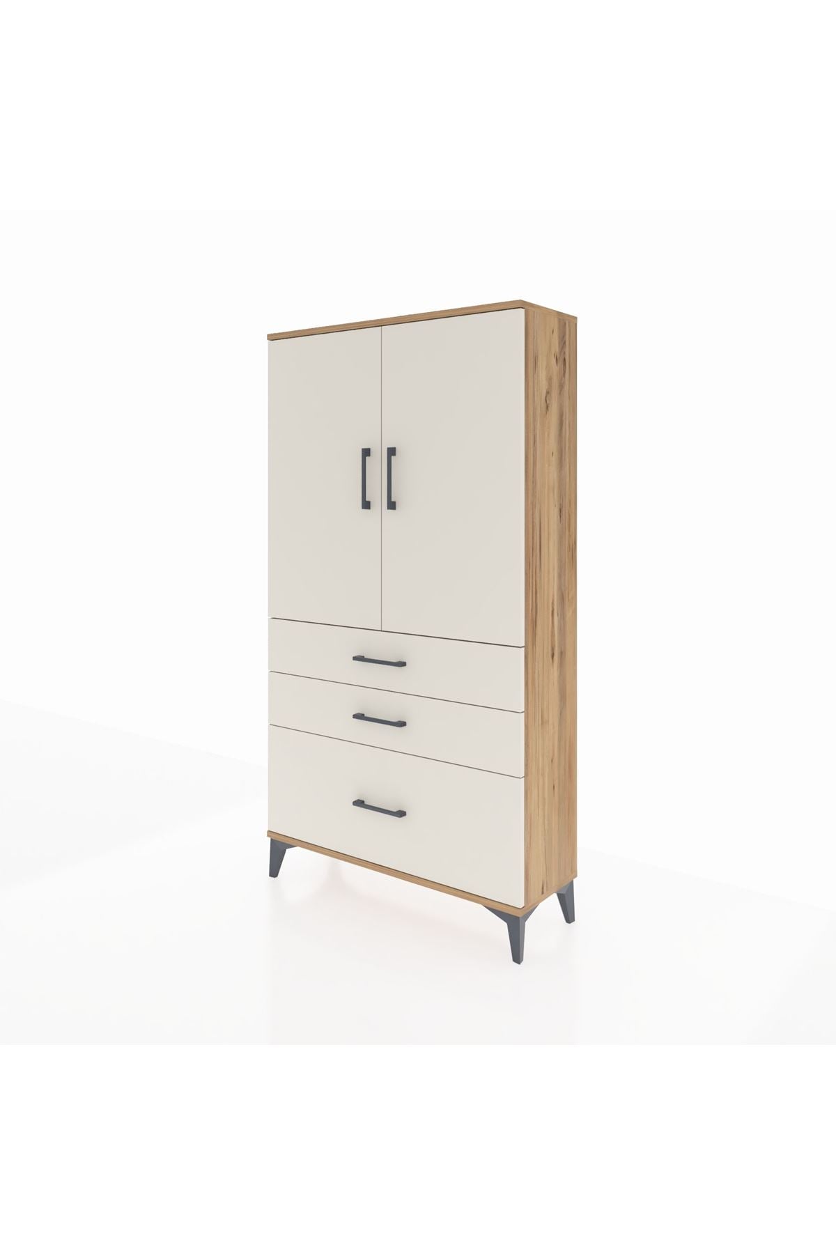 Arges Dolap Tek Raflı 3 Çekmeceli Tek Askılı 88x30x163 Çam-Aytaşı