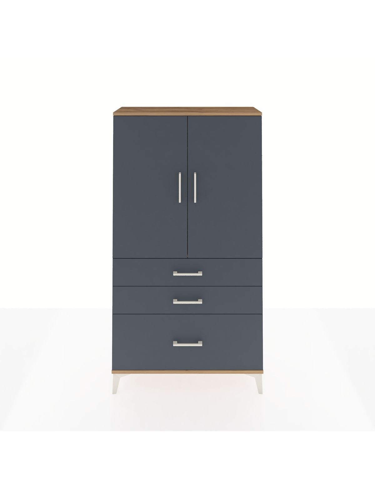 Arges Dolap Tek Raflı 3 Çekmeceli Tek Askılı 88x30x163 Çam-Antrasit