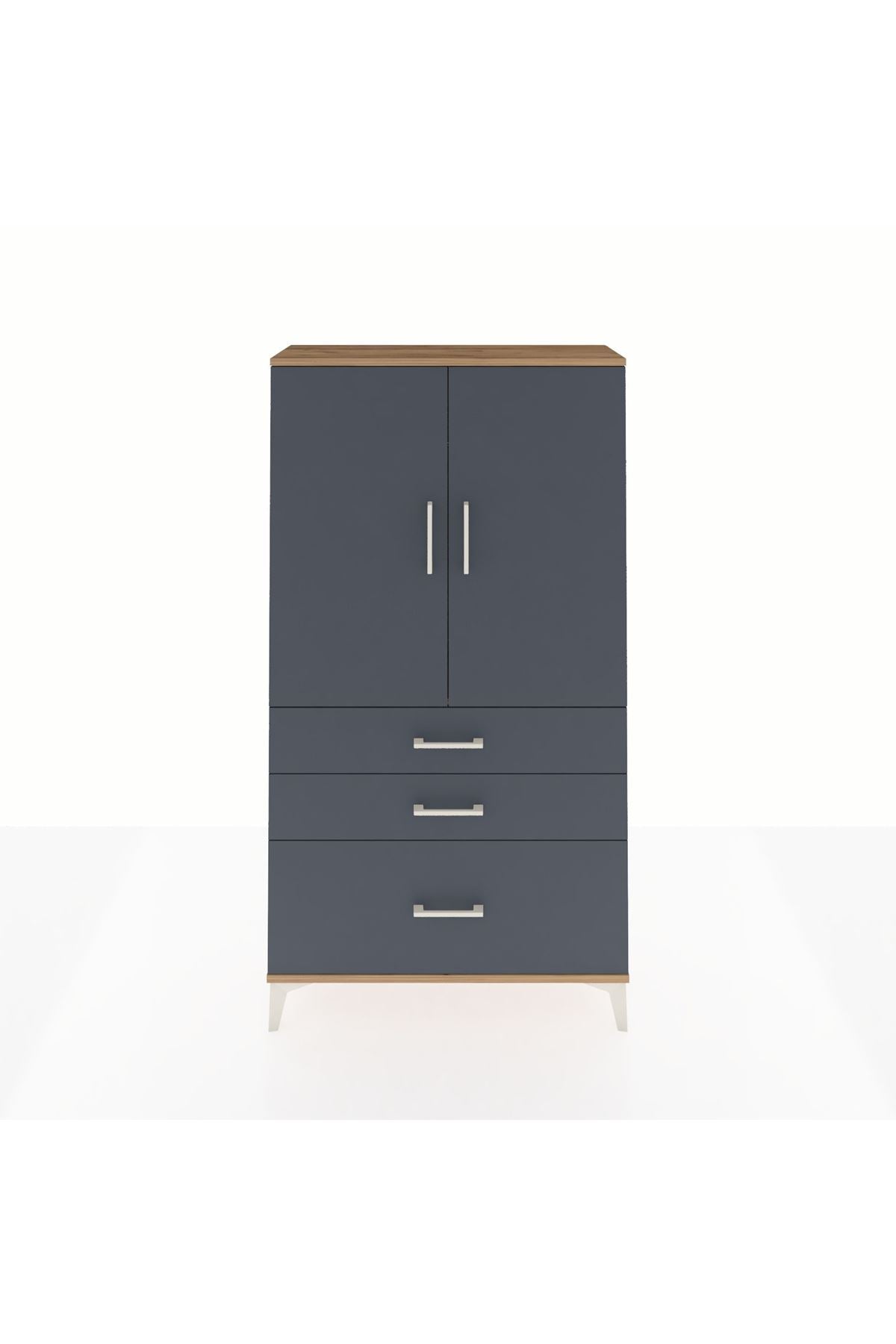 Arges Dolap Tek Raflı 3 Çekmeceli Tek Askılı 88x30x163 Çam-Antrasit