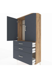 Arges Dolap Tek Raflı 3 Çekmeceli Tek Askılı 88x30x163 Çam-Antrasit