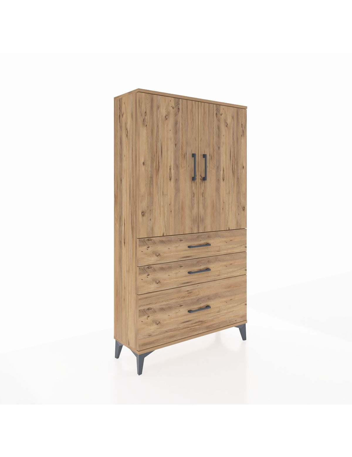 Arges Dolap Tek Raflı 3 Çekmeceli Tek Askılı 88x30x163 Çam-Çam