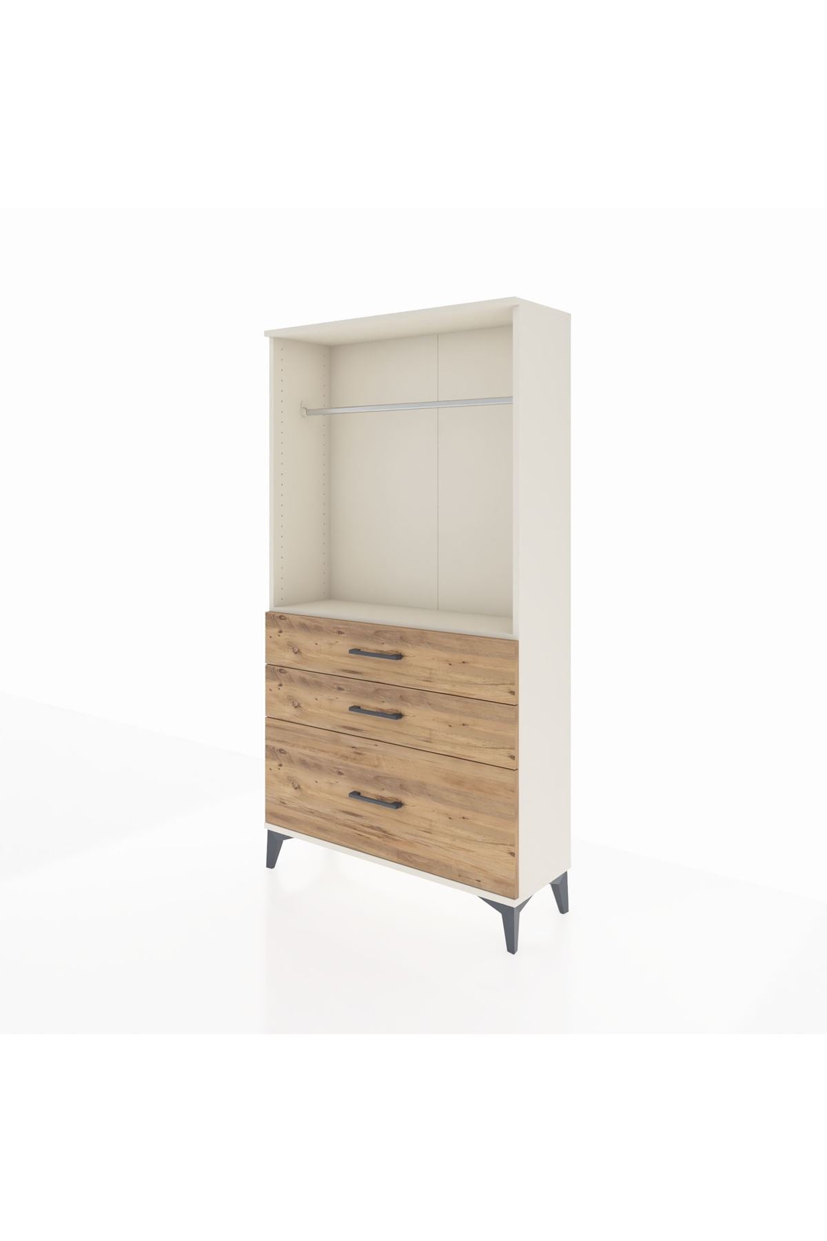 Arges Dolap Tek Raflı 3 Çekmeceli Tek Askılı 88x30x163 Aytaşı-Çam