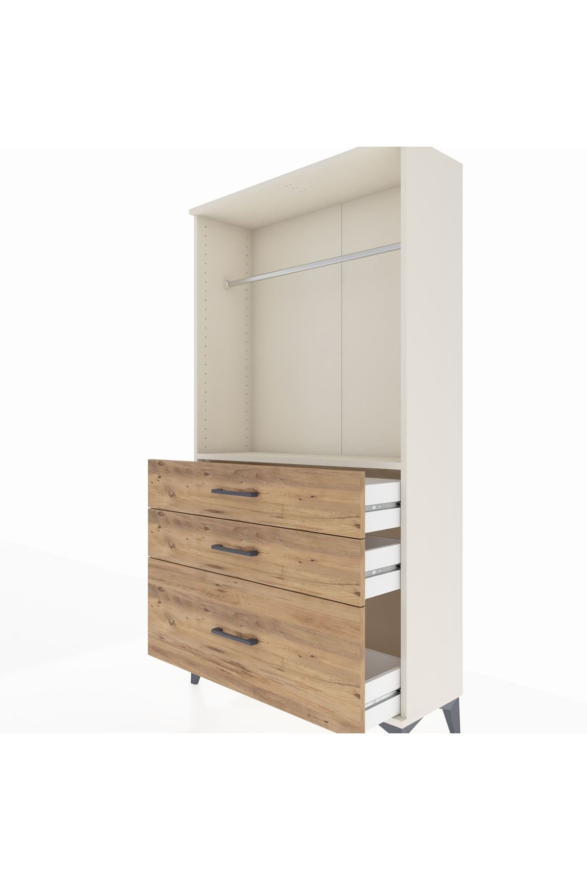 Arges Dolap Tek Raflı 3 Çekmeceli Tek Askılı 88x30x163 Aytaşı-Çam