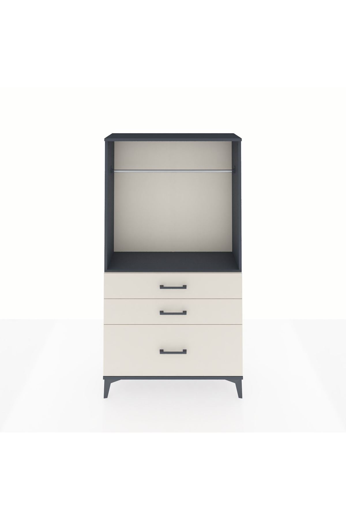 Arges Dolap Tek Raflı 3 Çekmeceli Tek Askılı 88x30x163 Antrasit-Aytaşı