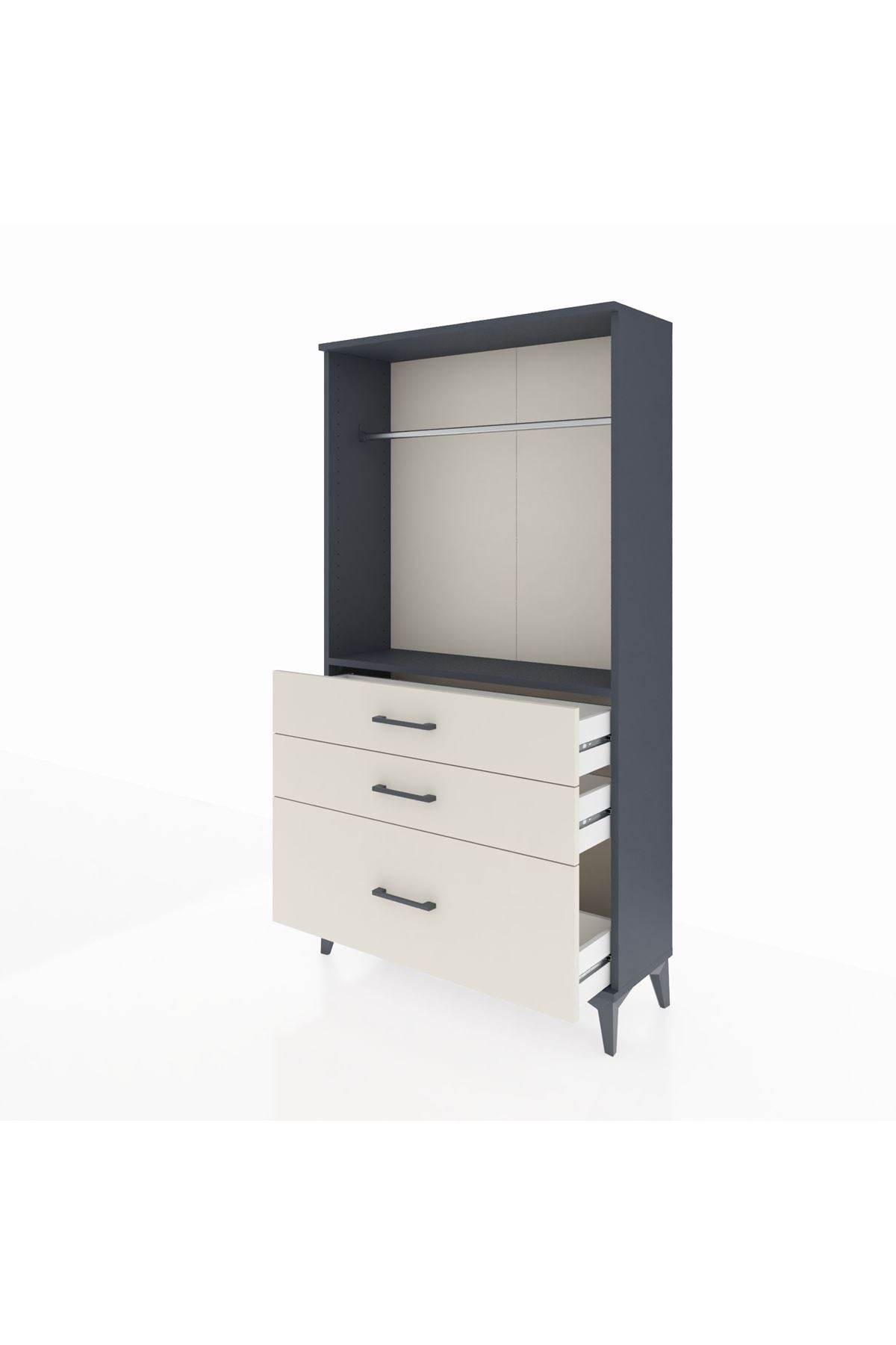 Arges Dolap Tek Raflı 3 Çekmeceli Tek Askılı 88x30x163 Antrasit-Aytaşı