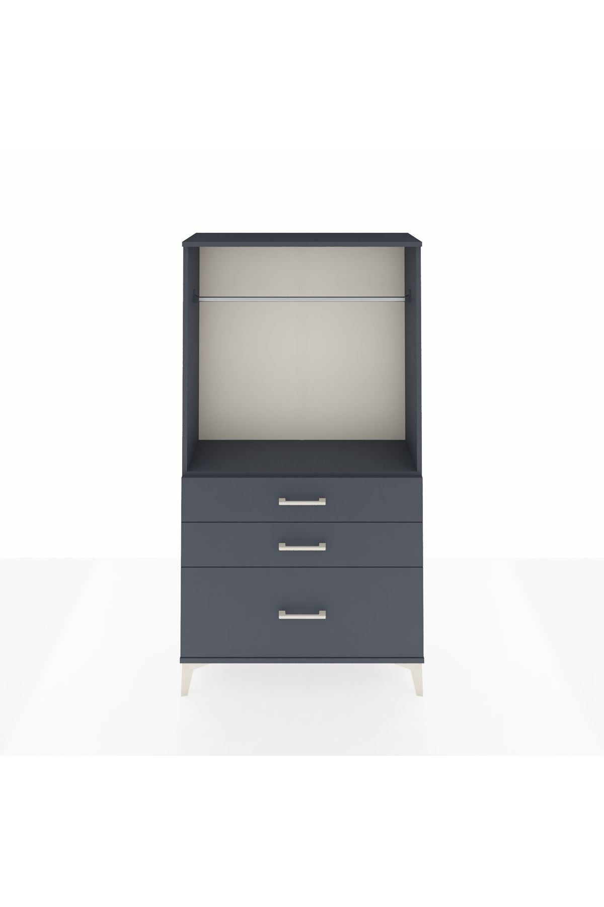 Arges Dolap Tek Raflı 3 Çekmeceli Tek Askılı 88x30x163 Antrasit-Antrasit