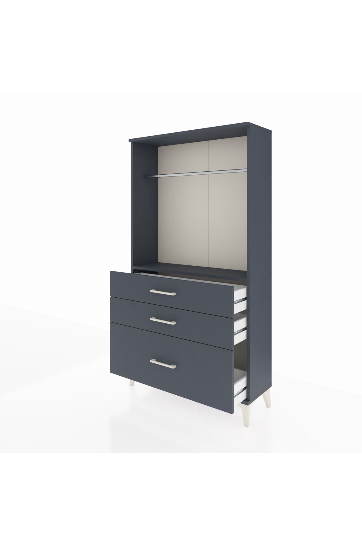 Arges Dolap Tek Raflı 3 Çekmeceli Tek Askılı 88x30x163 Antrasit-Antrasit