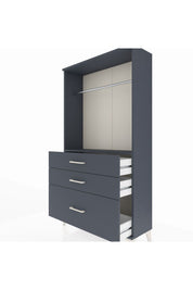 Arges Dolap Tek Raflı 3 Çekmeceli Tek Askılı 88x30x163 Antrasit-Antrasit