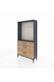Arges Dolap Tek Raflı 3 Çekmeceli Tek Askılı 88x30x163 Antrasit-Çam