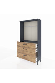 Arges Dolap Tek Raflı 3 Çekmeceli Tek Askılı 88x30x163 Antrasit-Çam