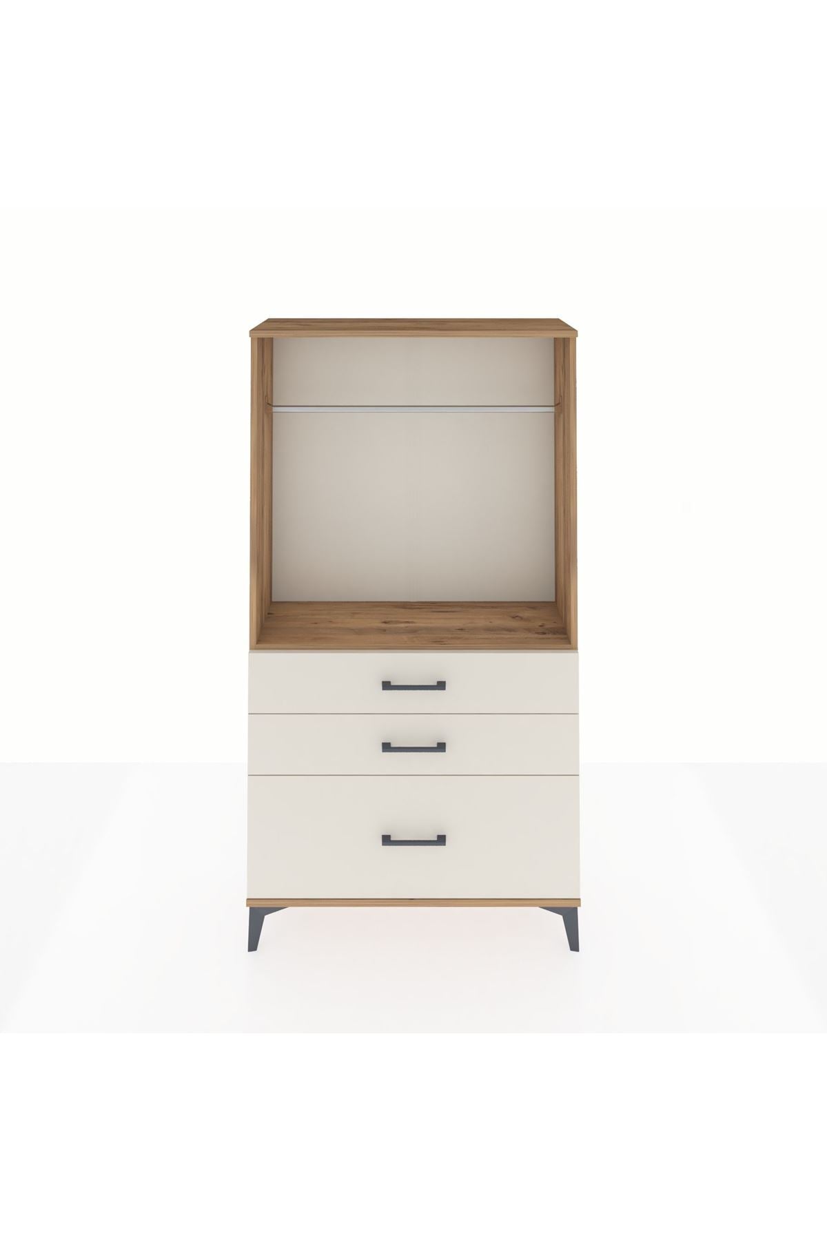Arges Dolap Tek Raflı 3 Çekmeceli Tek Askılı 88x30x163 Çam-Aytaşı