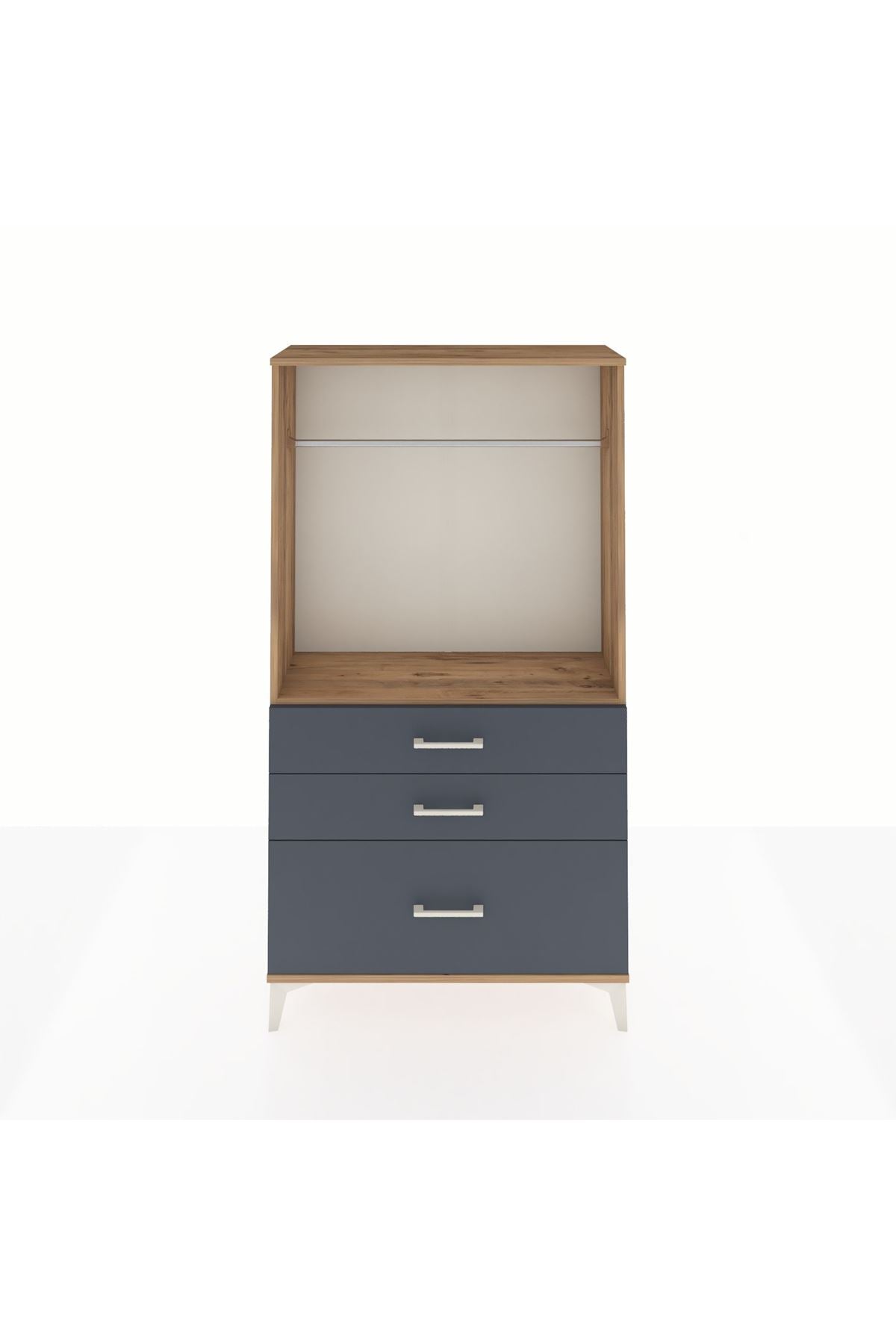 Arges Dolap Tek Raflı 3 Çekmeceli Tek Askılı 88x30x163 Çam-Antrasit