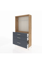 Arges Dolap Tek Raflı 3 Çekmeceli Tek Askılı 88x30x163 Çam-Antrasit