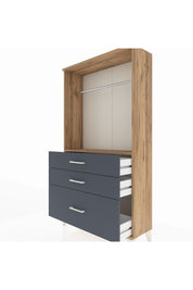 Arges Dolap Tek Raflı 3 Çekmeceli Tek Askılı 88x30x163 Çam-Antrasit