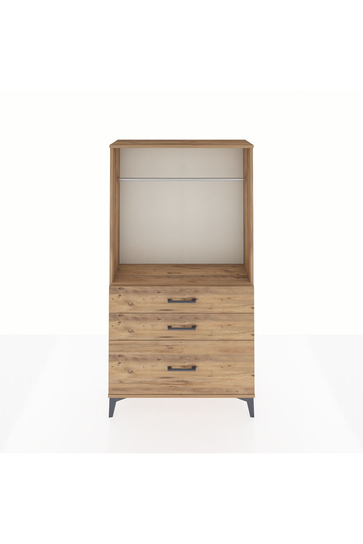 Arges Dolap Tek Raflı 3 Çekmeceli Tek Askılı 88x30x163 Çam-Çam