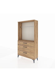 Arges Dolap Tek Raflı 3 Çekmeceli Tek Askılı 88x30x163 Çam-Çam