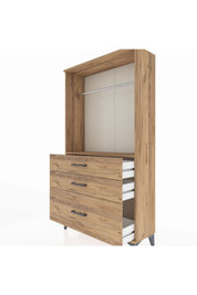 Arges Dolap Tek Raflı 3 Çekmeceli Tek Askılı 88x30x163 Çam-Çam