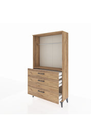 Arges Dolap Tek Raflı 3 Çekmeceli Tek Askılı 88x30x163 Çam-Çam