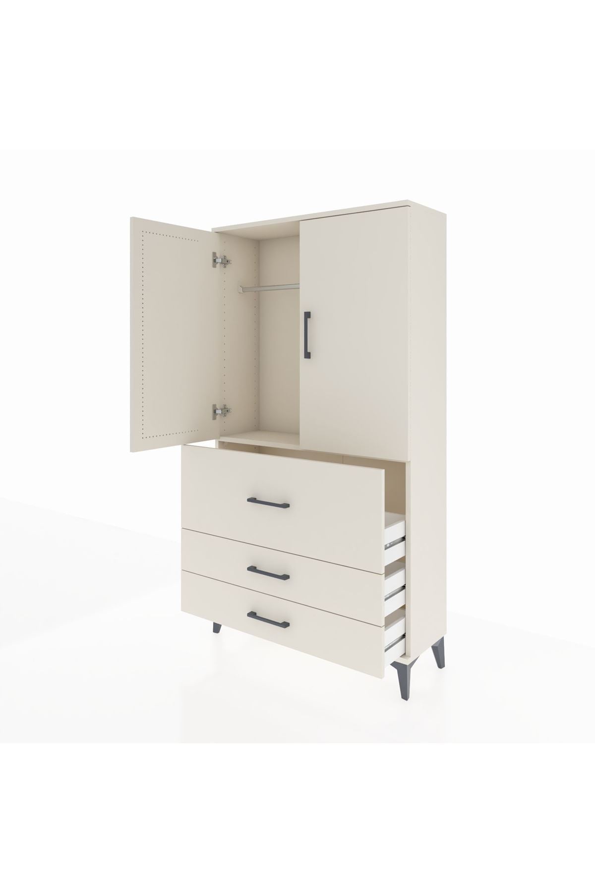 Arges Dolap Tek Raflı 3 Çekmeceli Tek Askılı 88x30x163 Aytaşı-Aytaşı