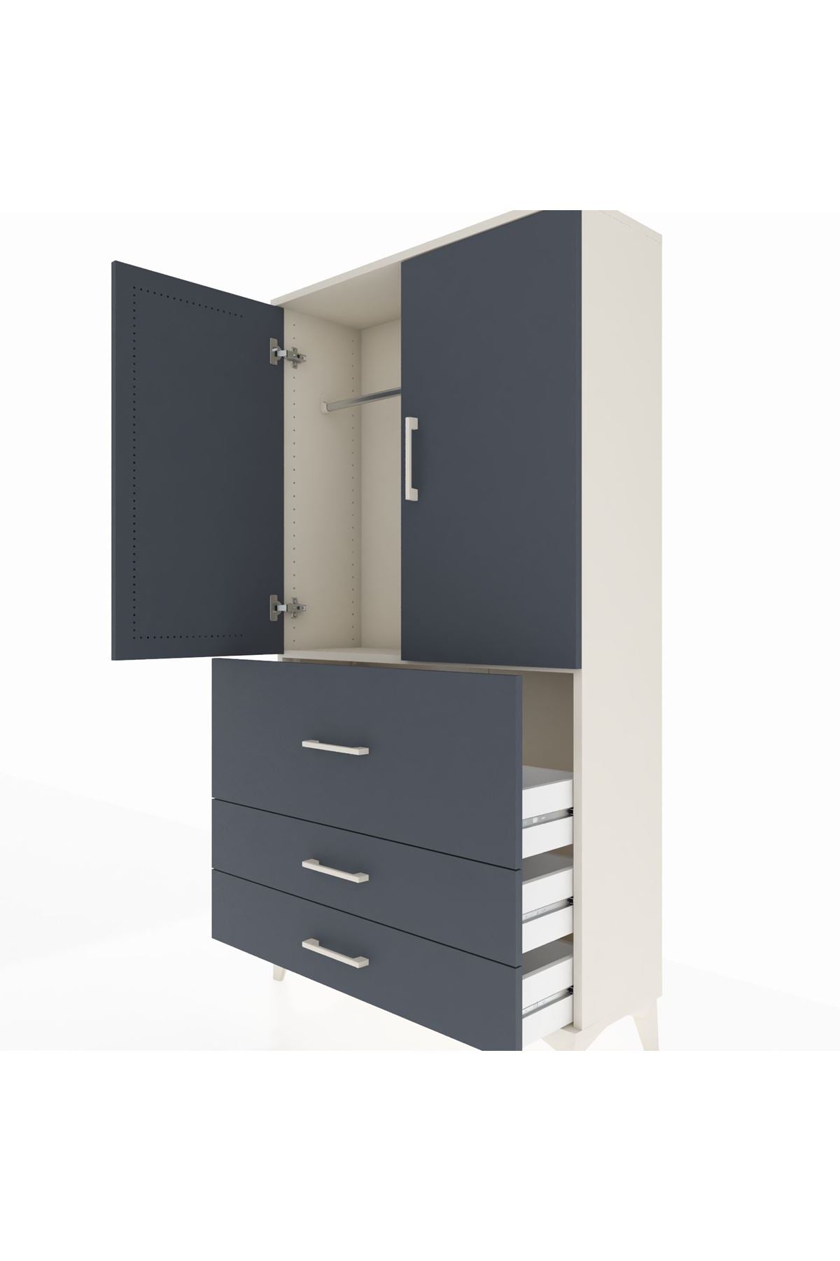 Arges Dolap Tek Raflı 3 Çekmeceli Tek Askılı 88x30x163 Aytaşı-Antrasit