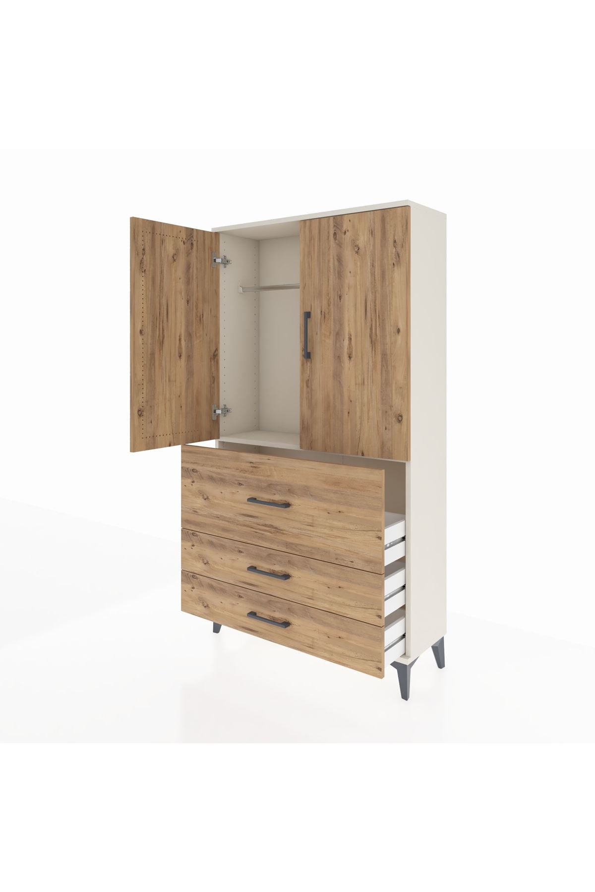 Arges Dolap Tek Raflı 3 Çekmeceli Tek Askılı 88x30x163 Aytaşı-Çam