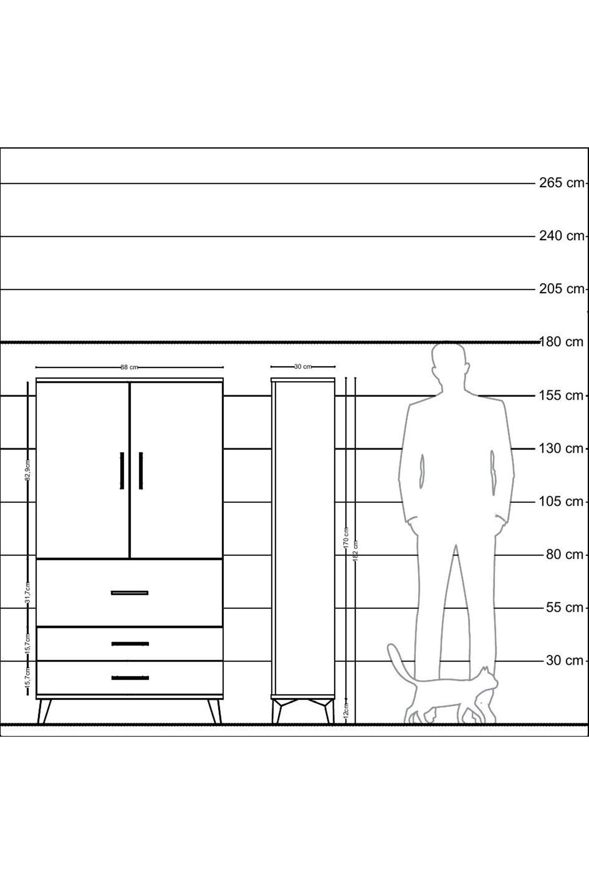 Arges Dolap Tek Raflı 3 Çekmeceli Tek Askılı 88x30x163 Aytaşı-Çam