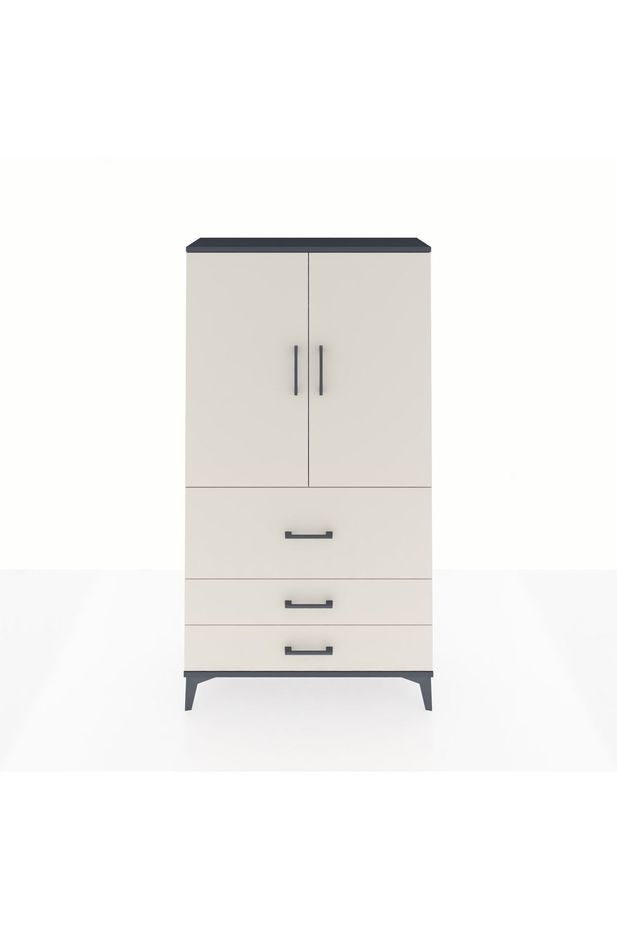 Arges Dolap Tek Raflı 3 Çekmeceli Tek Askılı 88x30x163 Antrasit-Aytaşı