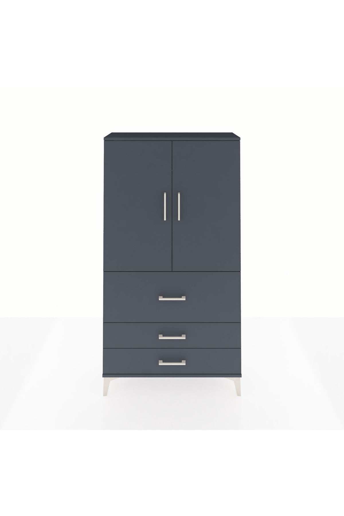 Arges Dolap Tek Raflı 3 Çekmeceli Tek Askılı 88x30x163 Antrasit-Antrasit