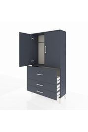 Arges Dolap Tek Raflı 3 Çekmeceli Tek Askılı 88x30x163 Antrasit-Antrasit