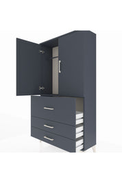 Arges Dolap Tek Raflı 3 Çekmeceli Tek Askılı 88x30x163 Antrasit-Antrasit