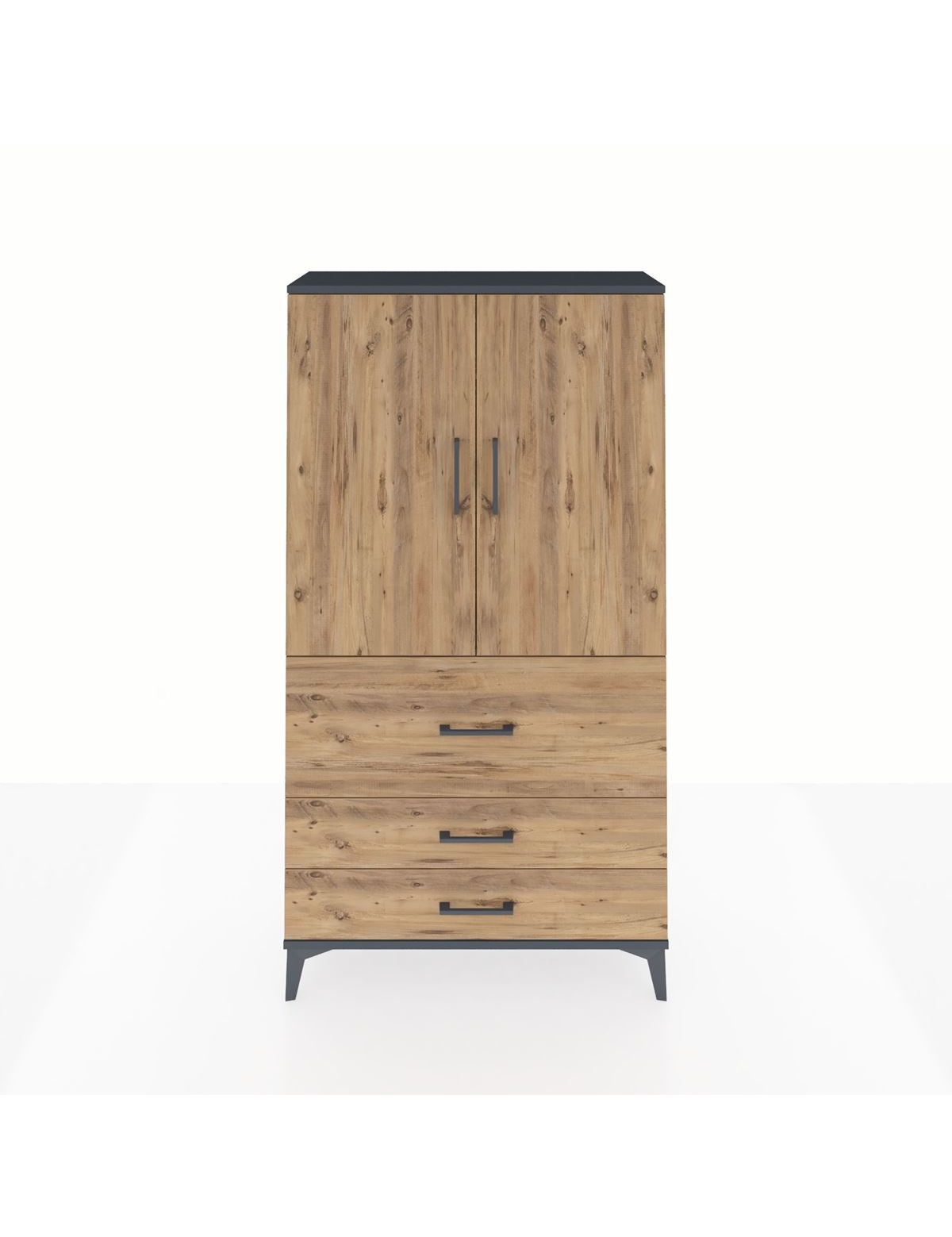 Arges Dolap Tek Raflı 3 Çekmeceli Tek Askılı 88x30x163 Antrasit-Çam