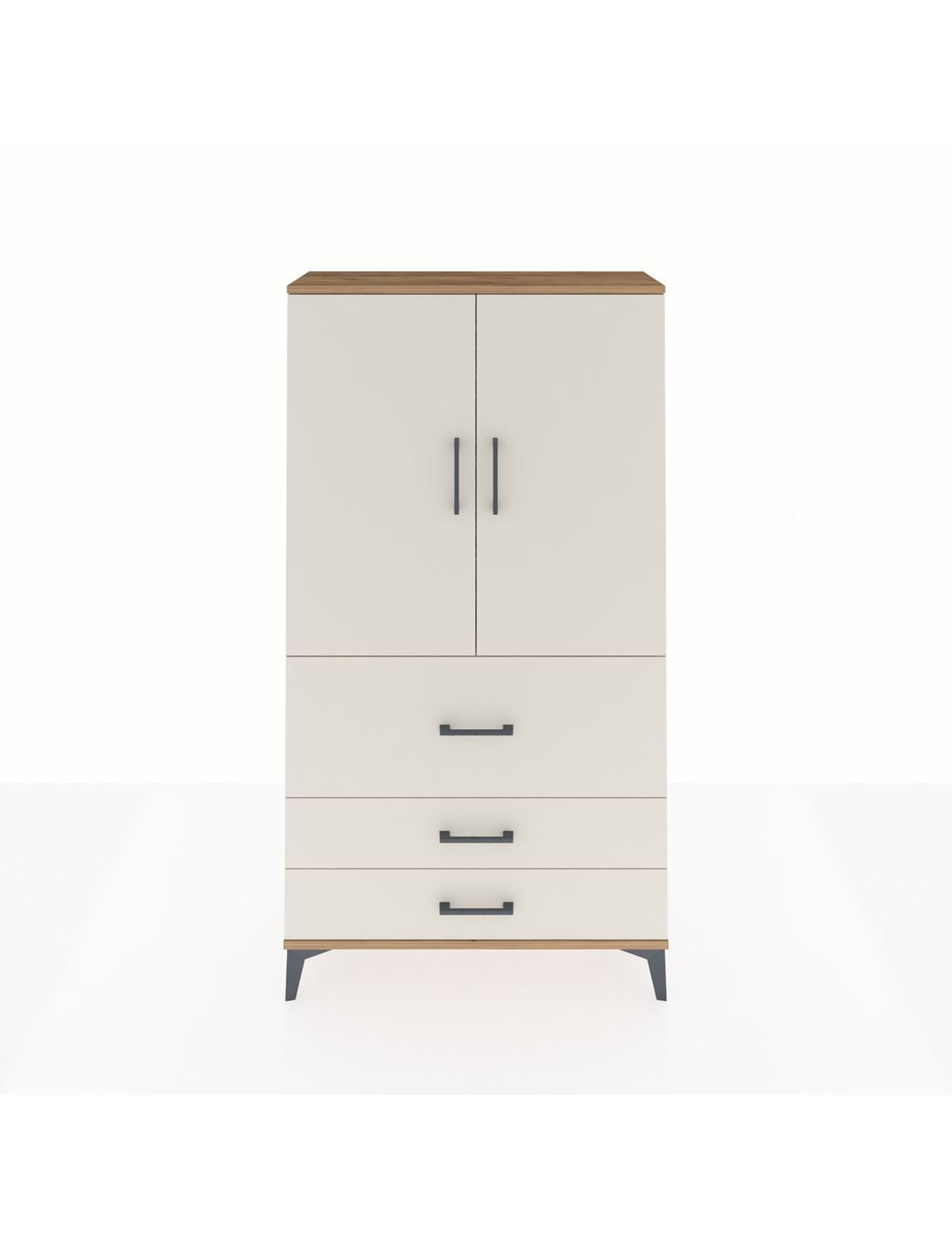 Arges Dolap Tek Raflı 3 Çekmeceli Tek Askılı 88x30x163 Çam-Aytaşı