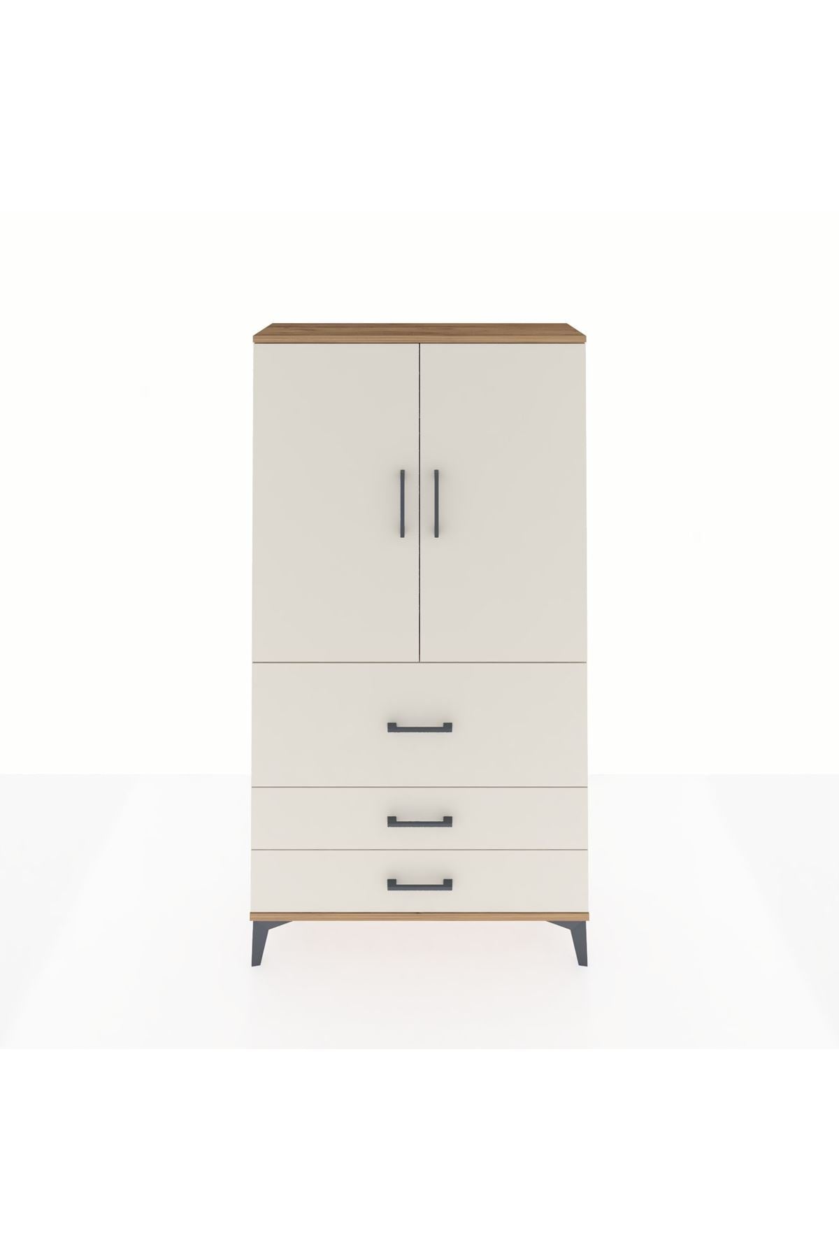 Arges Dolap Tek Raflı 3 Çekmeceli Tek Askılı 88x30x163 Çam-Aytaşı