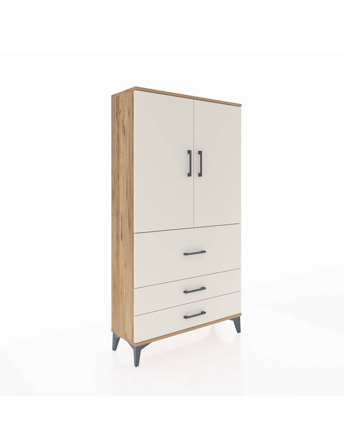 Arges Dolap Tek Raflı 3 Çekmeceli Tek Askılı 88x30x163 Çam-Aytaşı