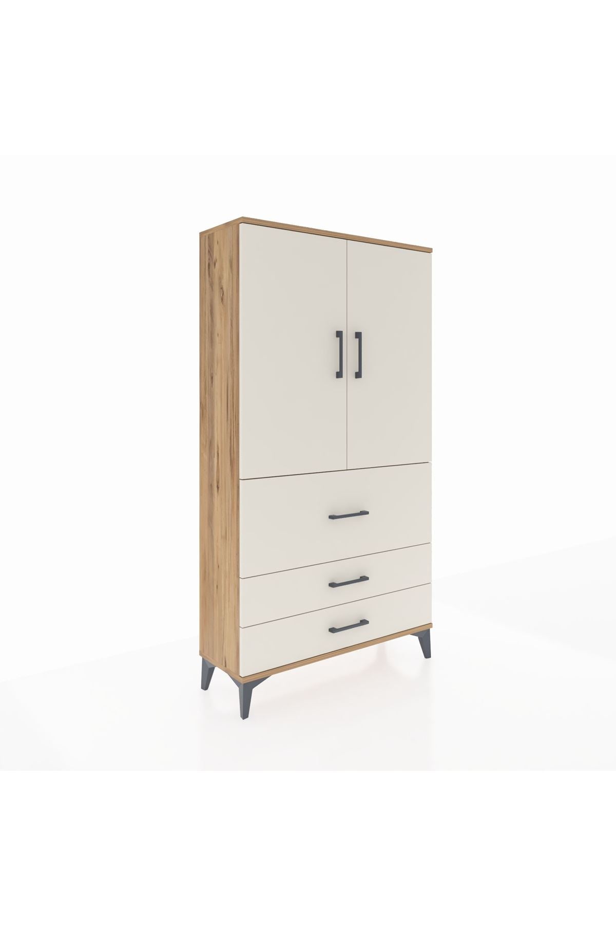 Arges Dolap Tek Raflı 3 Çekmeceli Tek Askılı 88x30x163 Çam-Aytaşı