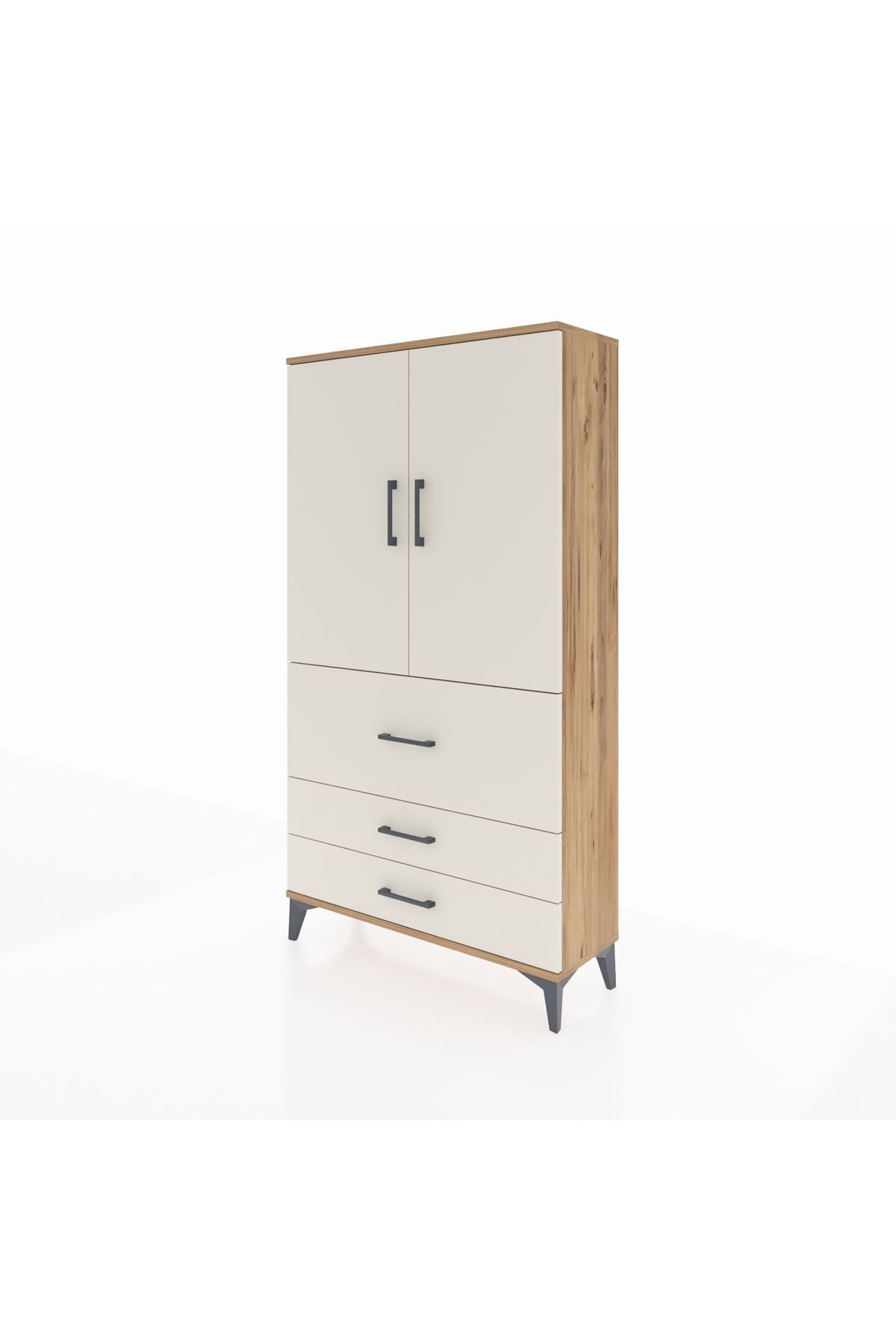 Arges Dolap Tek Raflı 3 Çekmeceli Tek Askılı 88x30x163 Çam-Aytaşı