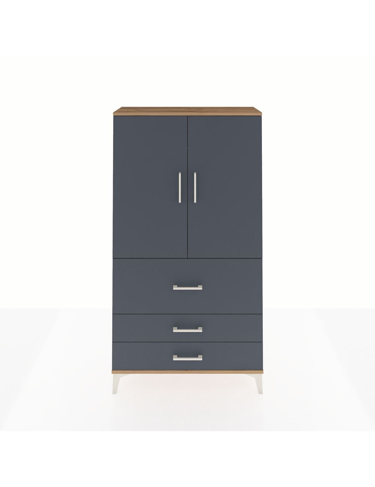 Arges Dolap Tek Raflı 3 Çekmeceli Tek Askılı 88x30x163 Çam-Antrasit