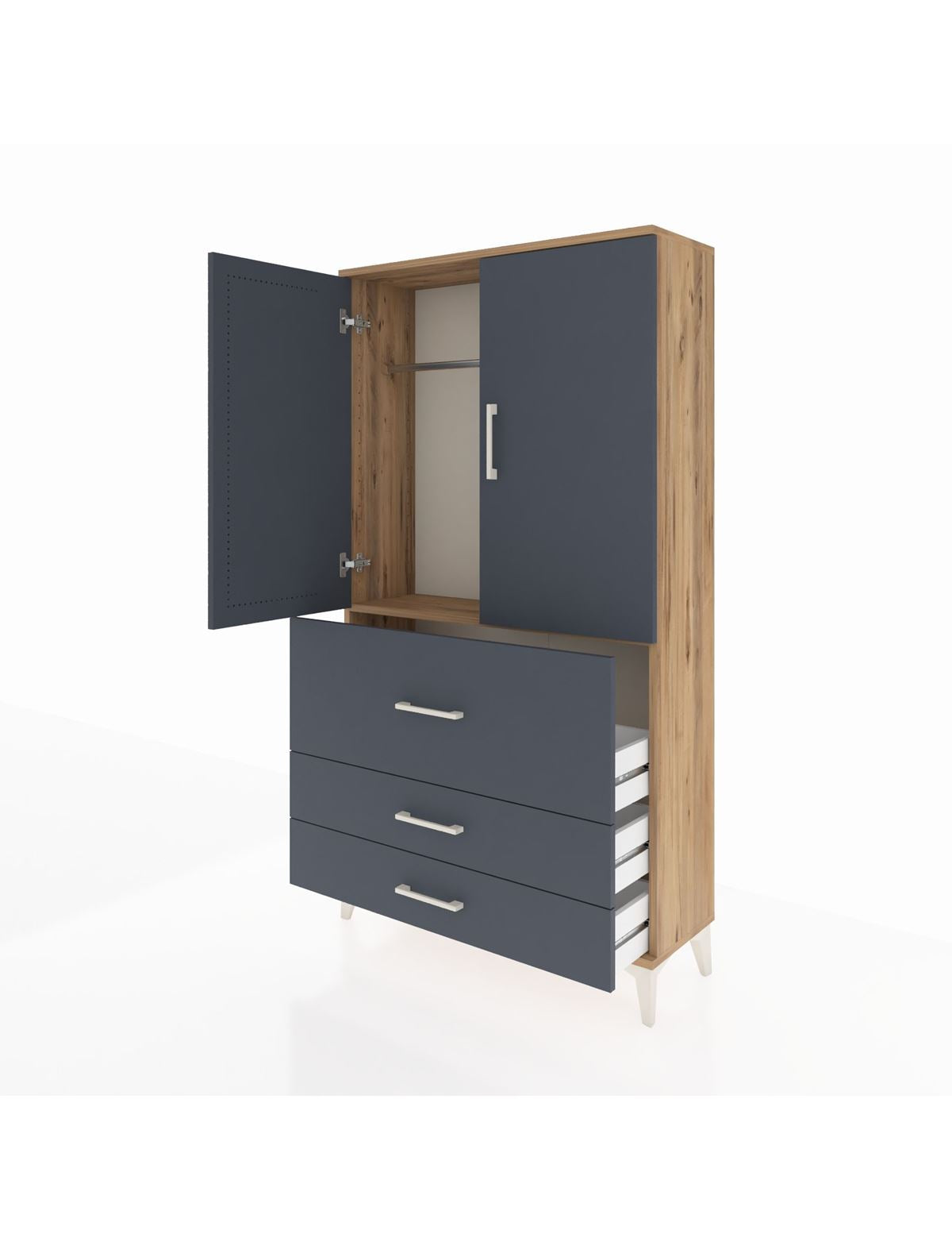 Arges Dolap Tek Raflı 3 Çekmeceli Tek Askılı 88x30x163 - S21M115V8A