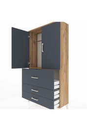 Arges Dolap Tek Raflı 3 Çekmeceli Tek Askılı 88x30x163 Çam-Antrasit