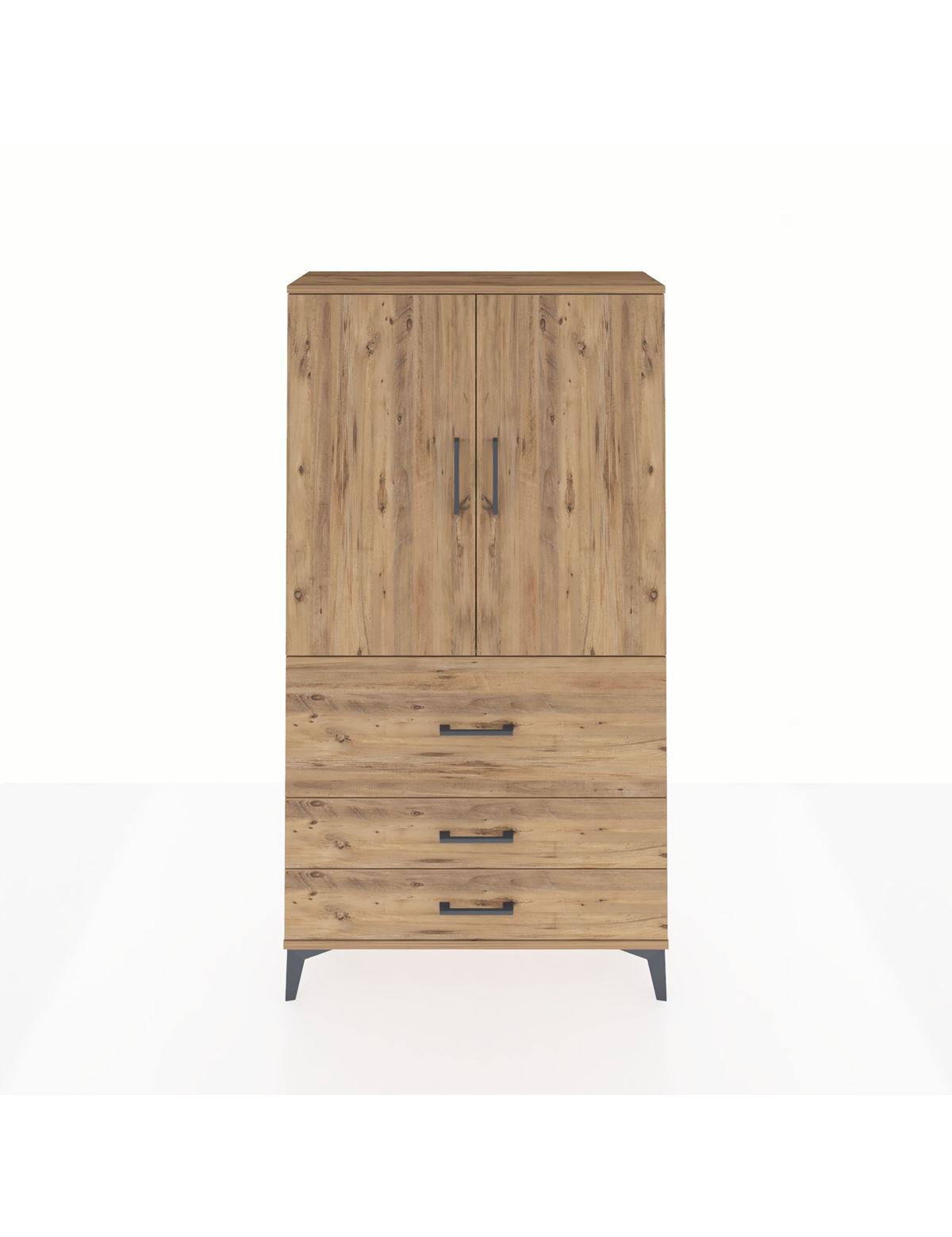 Arges Dolap Tek Raflı 3 Çekmeceli Tek Askılı 88x30x163 Çam-Çam