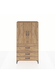 Arges Dolap Tek Raflı 3 Çekmeceli Tek Askılı 88x30x163 Çam-Çam