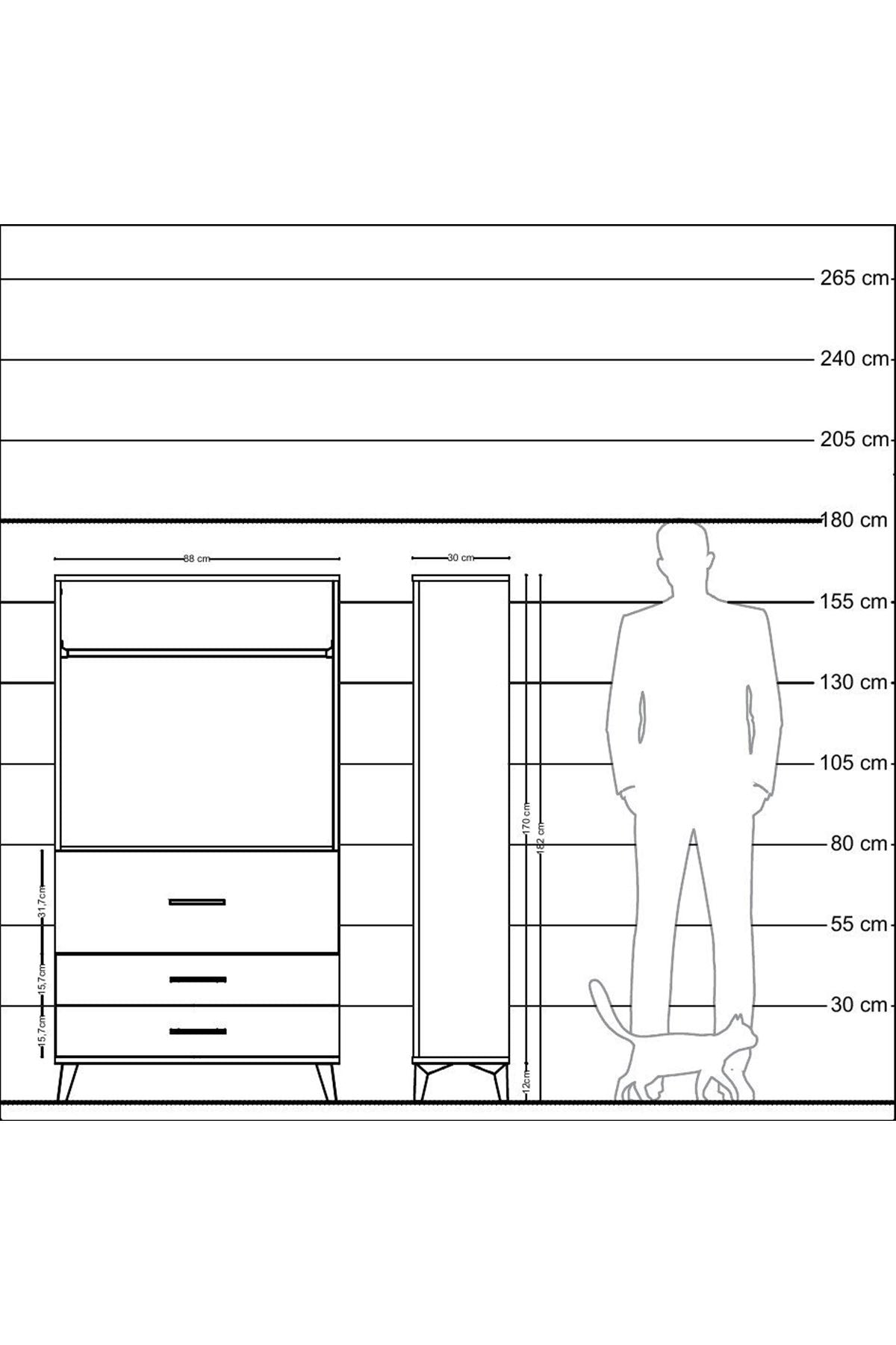 Arges Dolap Tek Raflı 3 Çekmeceli Tek Askılı 88x30x163 Aytaşı-Aytaşı