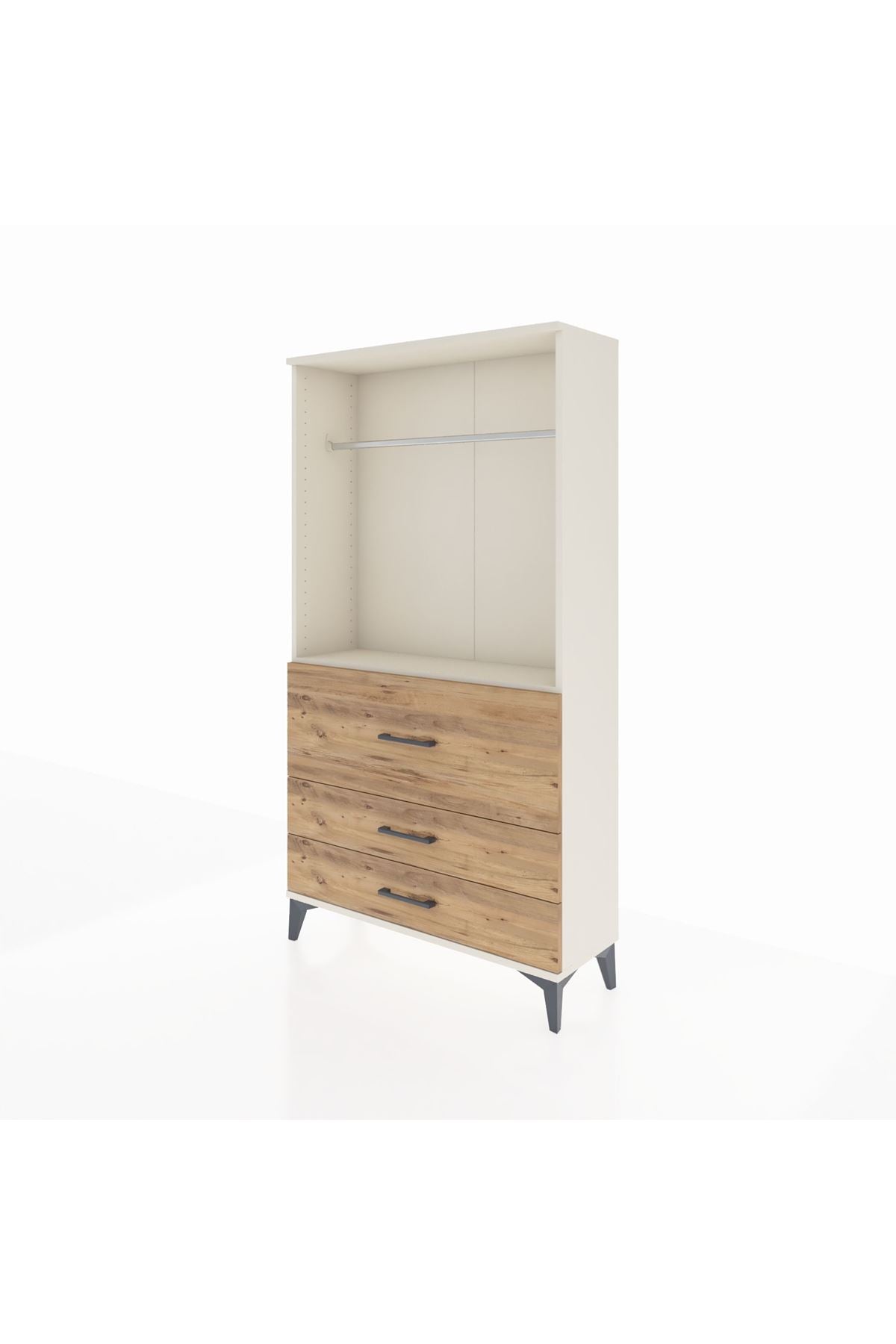 Arges Dolap Tek Raflı 3 Çekmeceli Tek Askılı 88x30x163 Aytaşı-Çam